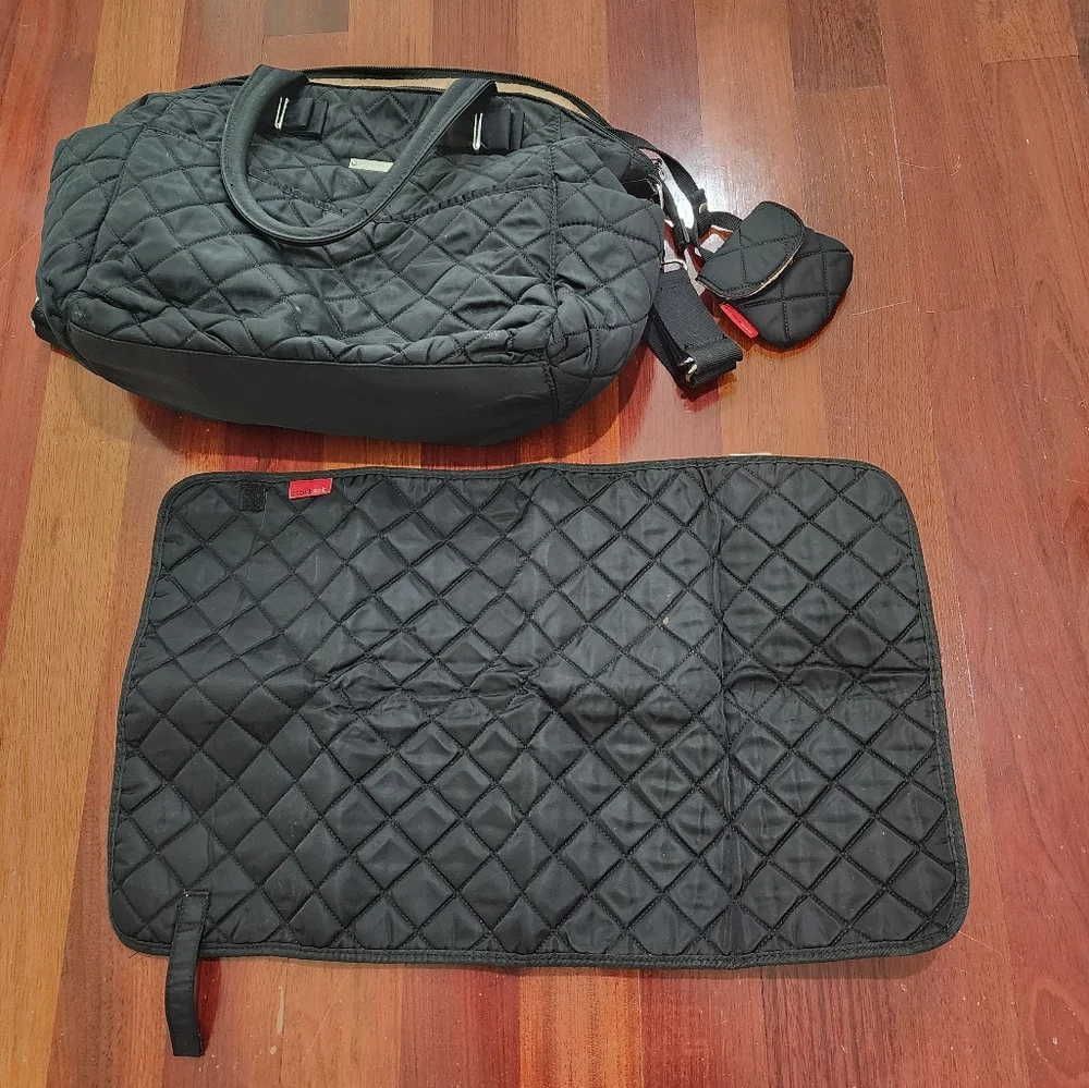 Storksak Black Quilted Baby Diaper Bag